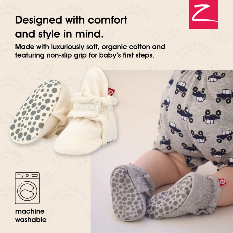 Zutano Unisex Organic Cotton Baby Booties With Gripper Soles, Cream, 12M - Image 2